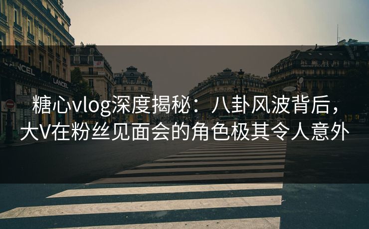 糖心vlog深度揭秘：八卦风波背后，大V在粉丝见面会的角色极其令人意外