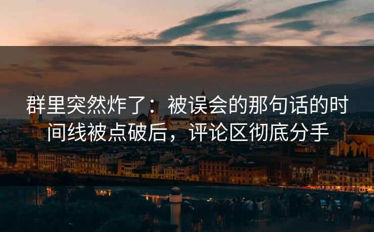 群里突然炸了：被误会的那句话的时间线被点破后，评论区彻底分手