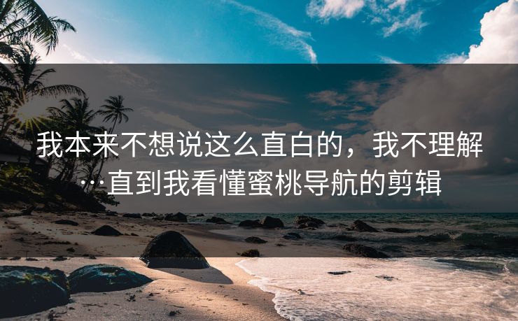 我本来不想说这么直白的，我不理解…直到我看懂蜜桃导航的剪辑
